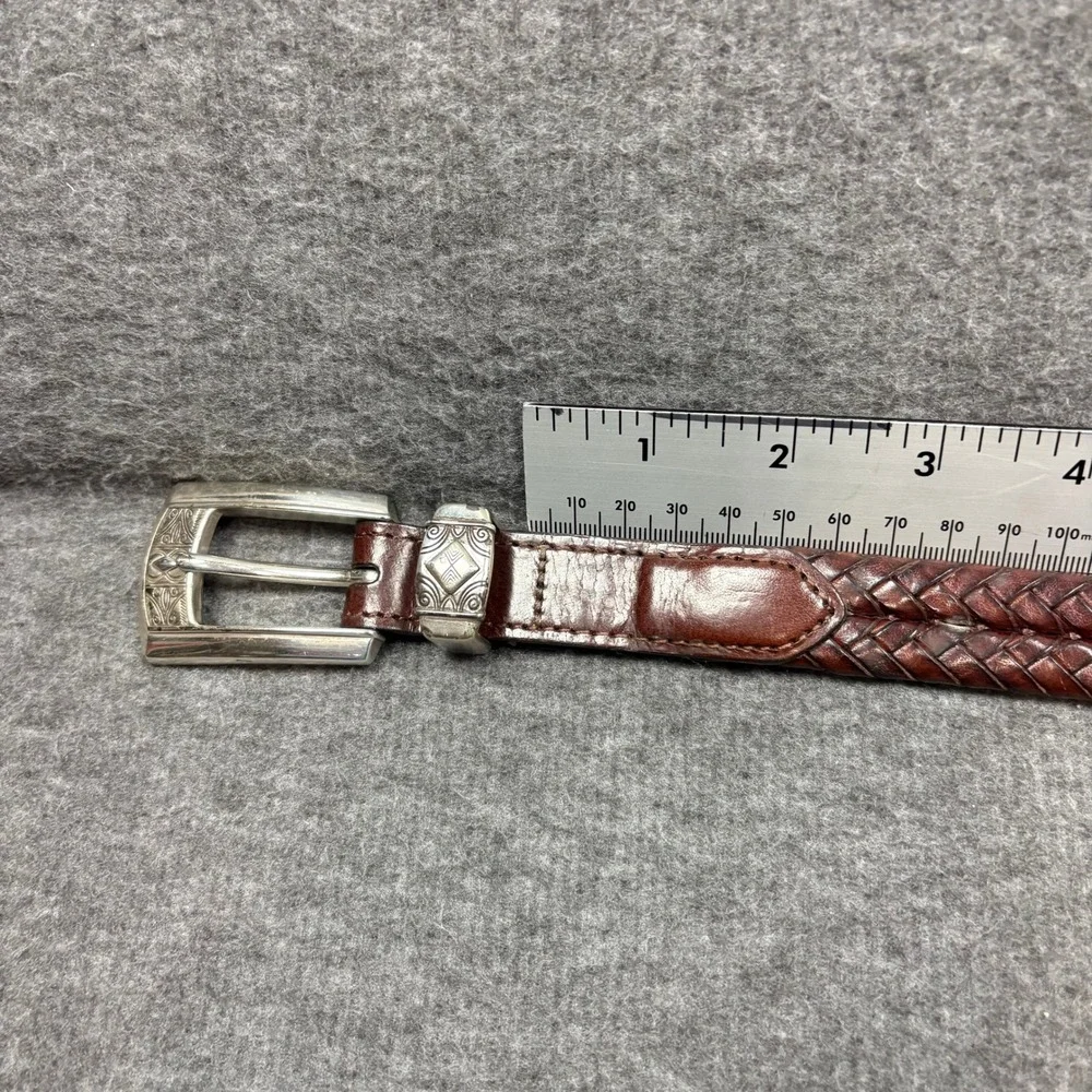Brighton Braided Leather Belt Brown Silver Buckle‎ Western Boho Women's 28